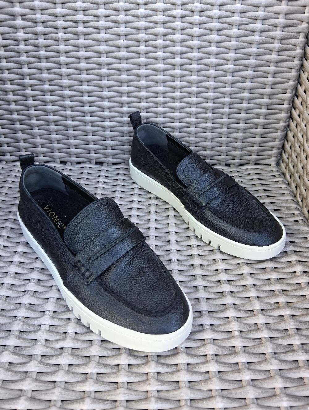 Vionic Chantel  Leather Slip-On Penny Loafers with White Platform Sole